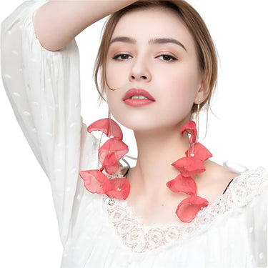 Boho-Chic Tulle Cloth Women's Flower Earrings -